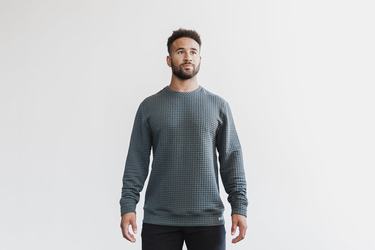 Nobull Quilted Crew Men's Pullover Dark Grey | Australia (WE5749)